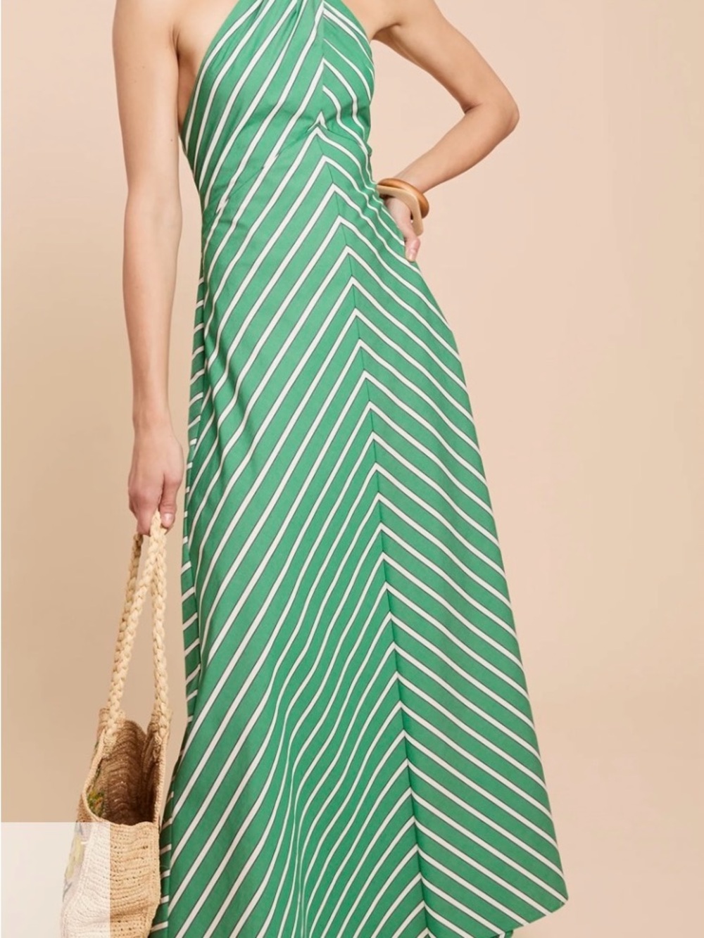 Green Striped Halter Maxi Dress o.p.t Noelle dress size S